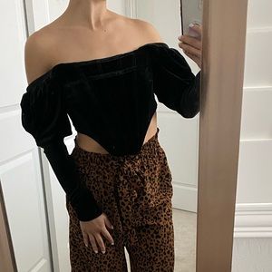 Velvet Puff Sleeve Corset Black Top